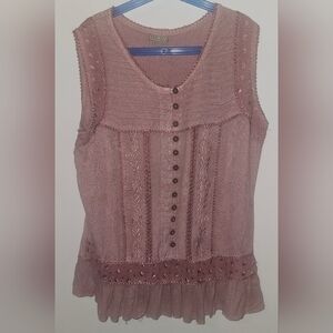 Devi Boho Embroidered Lace Trim Tunic Top | One Size Fits Most | Mauve